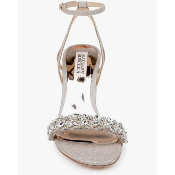 Badgley Mischka Nadine Jewel Block Heel Womens Silver Rhinestone Bridal Shoes - Picture 11 of 11